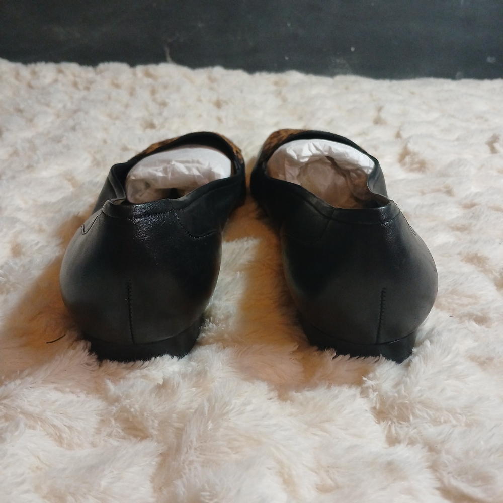 Enzo Angiolini "Rich" Womens Black Leather Slip On Flats Leopard Fur Toe Sz 11 M - Picture 2 of 10
